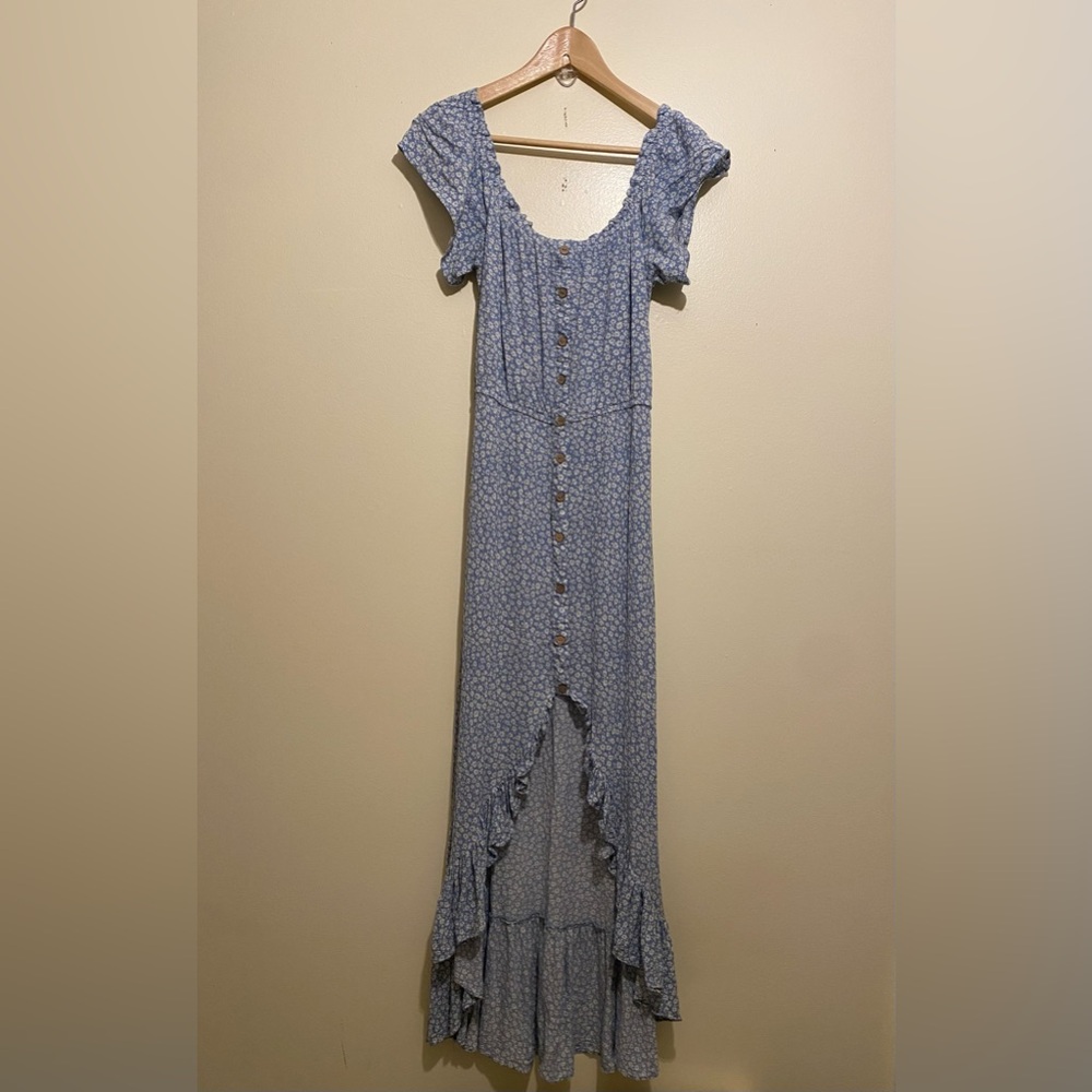 Vici Blue High Low Floral Dress. Size S